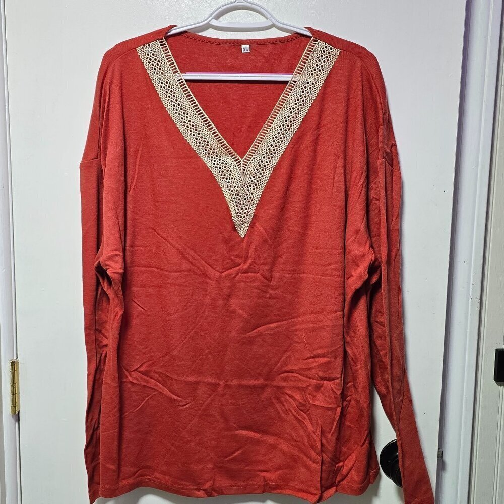 Agseem Copper Long Sleeve Light Top with Lace Neck - Brand New with Tags XLarge - Picture 1 of 2